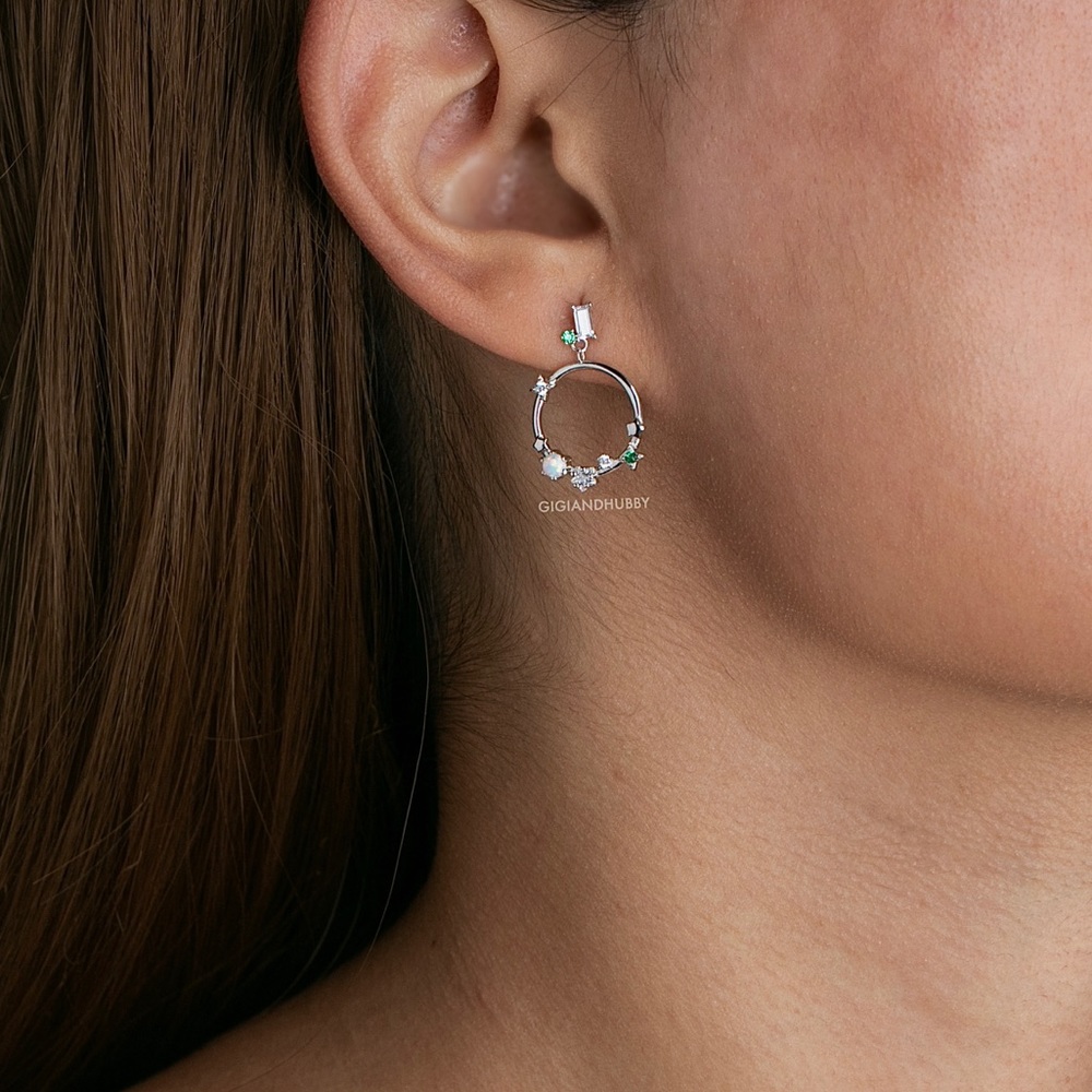 💫NEW Opal + CZ hoop earrings on sterling silver